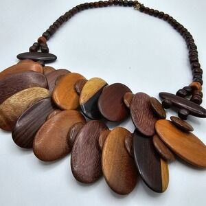 Boho Womens Festoon Choker Necklace Wood Beads Bib Statement‎ Layered